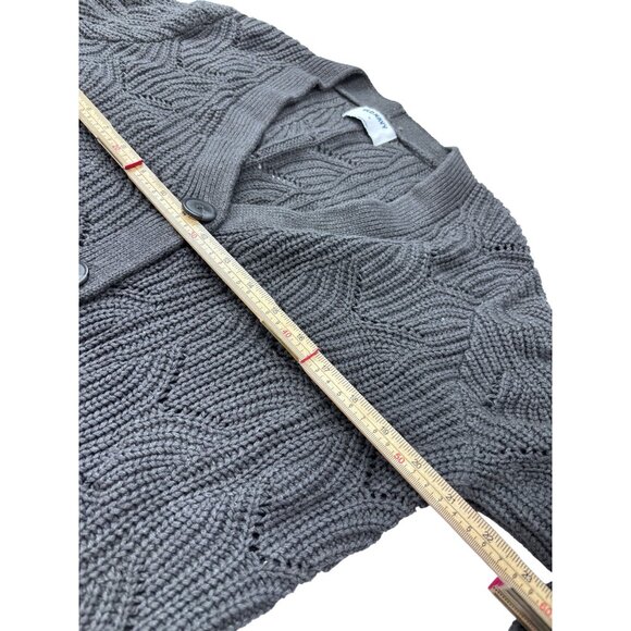 Old Navy Gray Cable Knit Button-Up Cardigan Sweater M 60% Cotton 40% Acrylic Wom - Picture 9 of 11